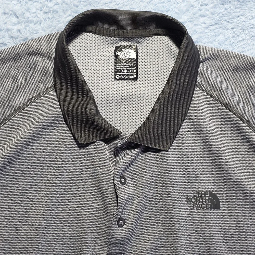 The North Face FlashDry Gray Black‎ Striped Short Sleeve Polo Shirt XXL